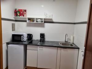 a small kitchen with a sink and a microwave at Ferienwohnung in Barntrup