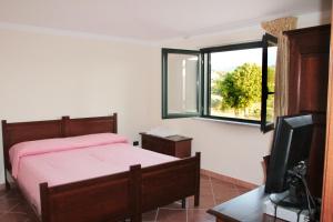 a bedroom with a bed and a tv and a window at San Nicola Il Sole in Albanella