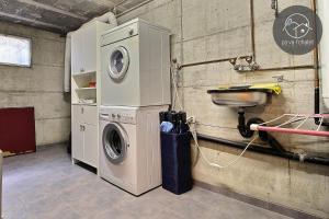 eine Waschküche mit einer Waschmaschine und einem Waschbecken in der Unterkunft Chalet Cassiopée in Ovronnaz