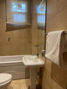 a bathroom with a sink and a toilet and a bath tub at NEYYARA KHANSHALILa in Riyadh