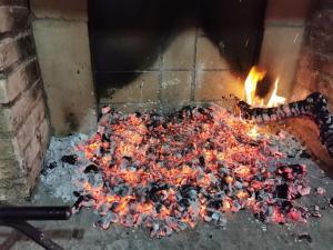 a pile of food cooking in a brick oven at agradable casa rural con chimenea y aire acondicionado in Vilavert