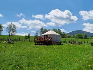 una yurta en medio de un campo de hierba en 4 Żywioły -całoroczne jurty w Sudetach, en Stronie Śląskie