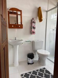 ein Bad mit einem WC und einem Waschbecken in der Unterkunft Pousada Artes Evano in Bichinho