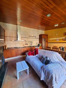 uma sala de estar com um sofá e uma cozinha em Raco de Lis em La Torre de Claramunt