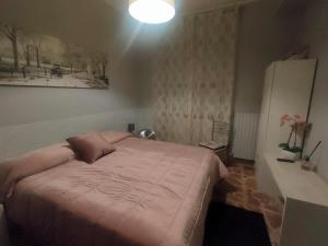 a bedroom with a bed with a pink blanket at B&B Stadio in Catanzaro
