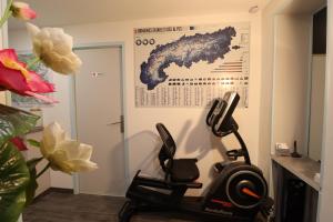 a room with a treadmill and a map on the wall at Le Lotus Blanc in Albertville