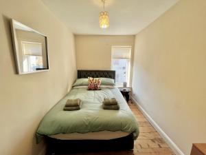 sypialnia z zielonym łóżkiem z 2 poduszkami w obiekcie St Nicholas Street w mieście Lincoln