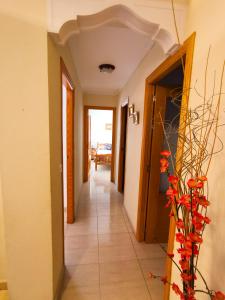 un corridoio di una casa con fiori rossi sul pavimento di Centro cerca playa a Benidorm