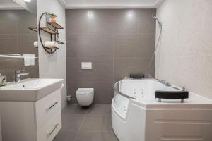 Čtyřkoly的住宿－Penzion Harmony Javorník，带浴缸、卫生间和盥洗盆的浴室