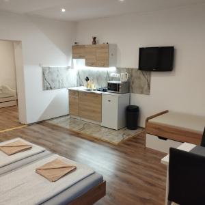 Kuchyň nebo kuchyňský kout v ubytování Apartmány 77
