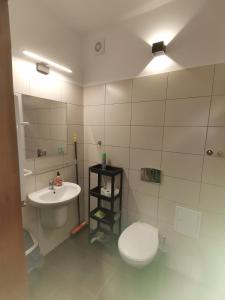 a bathroom with a toilet and a sink at Apartament Planeta 110 Mielno in Mielno