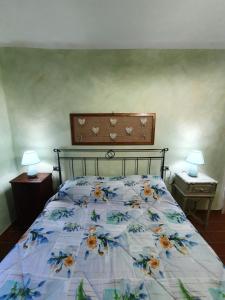 1 cama con edredón de flores y 2 mesitas de noche en Casa Vacanze CAROLE, en Fivizzano