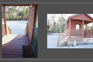 two pictures of a porch and a door to a cabin at Driftwood Cabin - 2nd Street in Steinhatchee