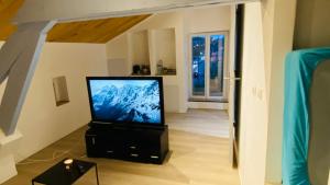 uma televisão de ecrã plano numa sala de estar em Studio cros em Castres