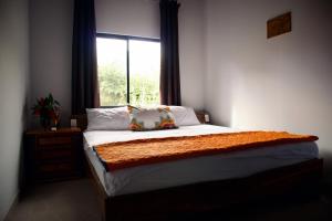 1 dormitorio con 1 cama grande y ventana en Jungle Home with King Beds -5 Minutes from the Beach, en Uvita