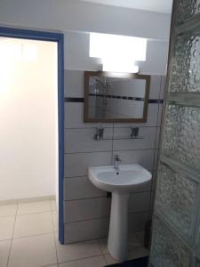 La salle de bains est pourvue d'un lavabo et d'un miroir. dans l'établissement Villa Campêche Azur, au Marin
