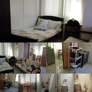 a collage of photos of a room with a bed and chairs at Spacious Studio unit beside Enchanted Kingdom at Santa Rosa City Laguna in Santa Rosa