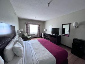 a hotel room with a large bed and a television at Americas Best Value Inn Wiggins in Wiggins