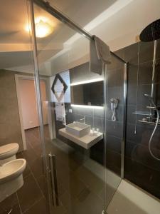 a bathroom with a toilet and a sink and a shower at Hotel Sant'Elia in SantʼElia Fiumerapido