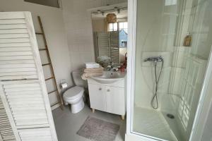 ein Badezimmer mit Dusche, Toilette und Waschbecken in der Unterkunft Studio dans le centre près de la mer in Agon Coutainville