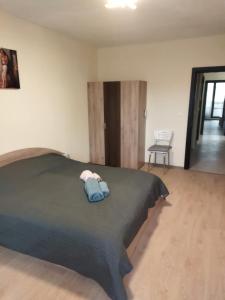 een slaapkamer met een bed en een stoel bij Augusta Apartment in Stara Zagora