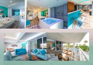 a collage of three pictures of a house at FUNPLACE BEACH in Himmafushi