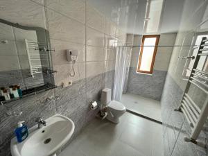 a white bathroom with a sink and a toilet at Gudauri Hillsite in Gudauri