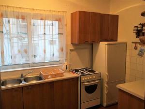 una cucina con piano cottura, lavandino e frigorifero di Apartmani Frane a Tribunj (Trebocconi)