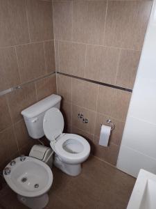 La petite salle de bains est pourvue de toilettes et d'un lavabo. dans l'établissement departamento tandil centro, à Tandil