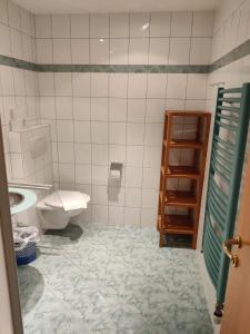 y baño con aseo y lavamanos. en Pension Reiterhaus en Wagrain