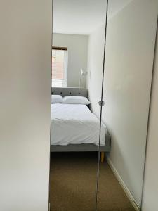 un dormitorio con una cama y un espejo en Mezzo House- Entire property, en Coventry 15 fotos más
