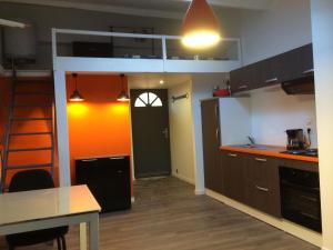 a kitchen with a loft bed in a room at AppartsHotels'De Ville in Bourg-lès-Valence