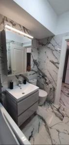 a bathroom with a sink and a toilet at 1 apartament lux cu parcare privată gratuită in Iaşi