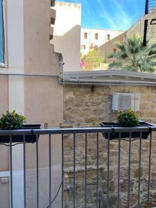 dos macetas sentadas en la parte superior de un balcón en Rosa Bruna House, en Palermo