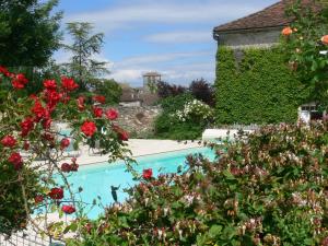 un giardino con piscina e fiori di l'Ecurie - La Maïsou a Sérignac