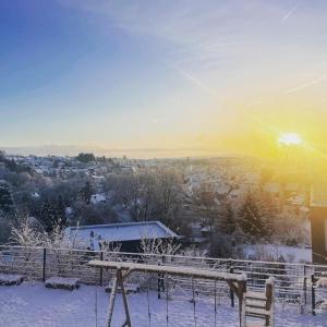 a winter view of a city with snow on the ground at Mayen, Im Möhren, Privatzimmer Nr1, Waldrand, nähe Nürburgring & Burg Eltz, Gemeinschaftsbad in Mayen