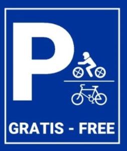 una señal azul con una persona en bicicleta en Pension el Patio en Lepe