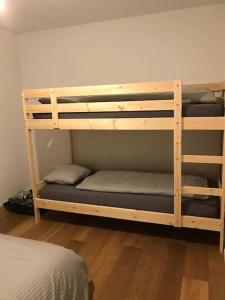 Bunk bed o mga bunk bed sa kuwarto sa 2.5 Room Apartment in Center of Flims. Ski in/out