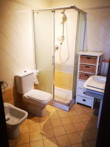 e bagno con doccia, servizi igienici e lavandino. di SUITE TRAVEL HOME a Modena