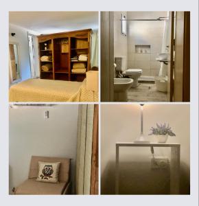 un collage de cuatro fotos de un baño y un dormitorio en departamentoendolores Pleno Centro! en 