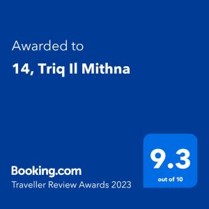 Certifikát, hodnocení, plakát nebo jiný dokument vystavený v ubytování 14, Triq Il Mithna