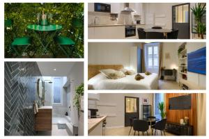 un collage de fotos de una habitación de hotel con cama y cocina en CASA ALMA. Hyper Centre. Luxe. en Niza