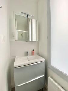 坎佩爾的住宿－LE SAINTE CATHERINE - T2 - Calme - Wifi - Centre ville - Préfecture，白色的浴室设有水槽和镜子