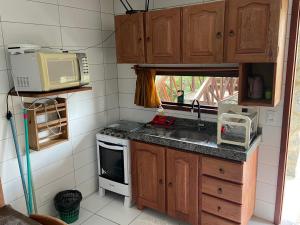 een kleine keuken met een wastafel en een magnetron bij FLAT11MODULO18_MONTECASTELO in Bezerros