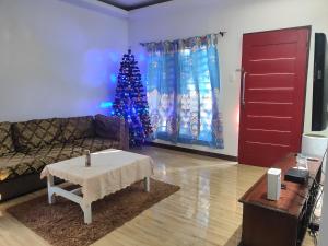 una sala de estar con un árbol de Navidad y un sofá en Hans Jensen Residences, en Banlot