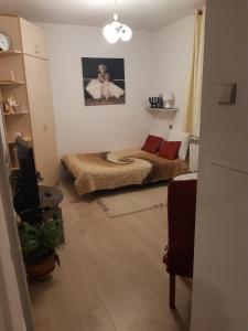 um quarto com uma cama e uma televisão em Mieszkanie na mazurach 2 em Ketrzyn