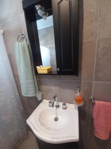 uma casa de banho com um lavatório e um espelho em Como en casa em Tres Arroyos