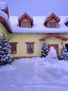 錫比爾的住宿－Casa Bunicilor，一堆积雪覆盖的房子