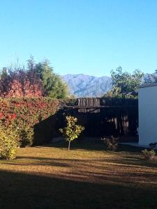 盧漢德庫約的住宿－Loft Los Cerezos en VISTALBA, zona de viñedos y bodegas，草地上带栅栏和树的院子
