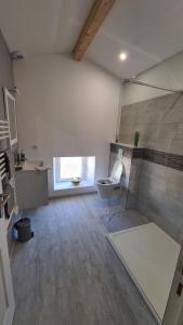 a bathroom with a shower and a sink and a toilet at La grange de Karine et Philippe in La Clisse